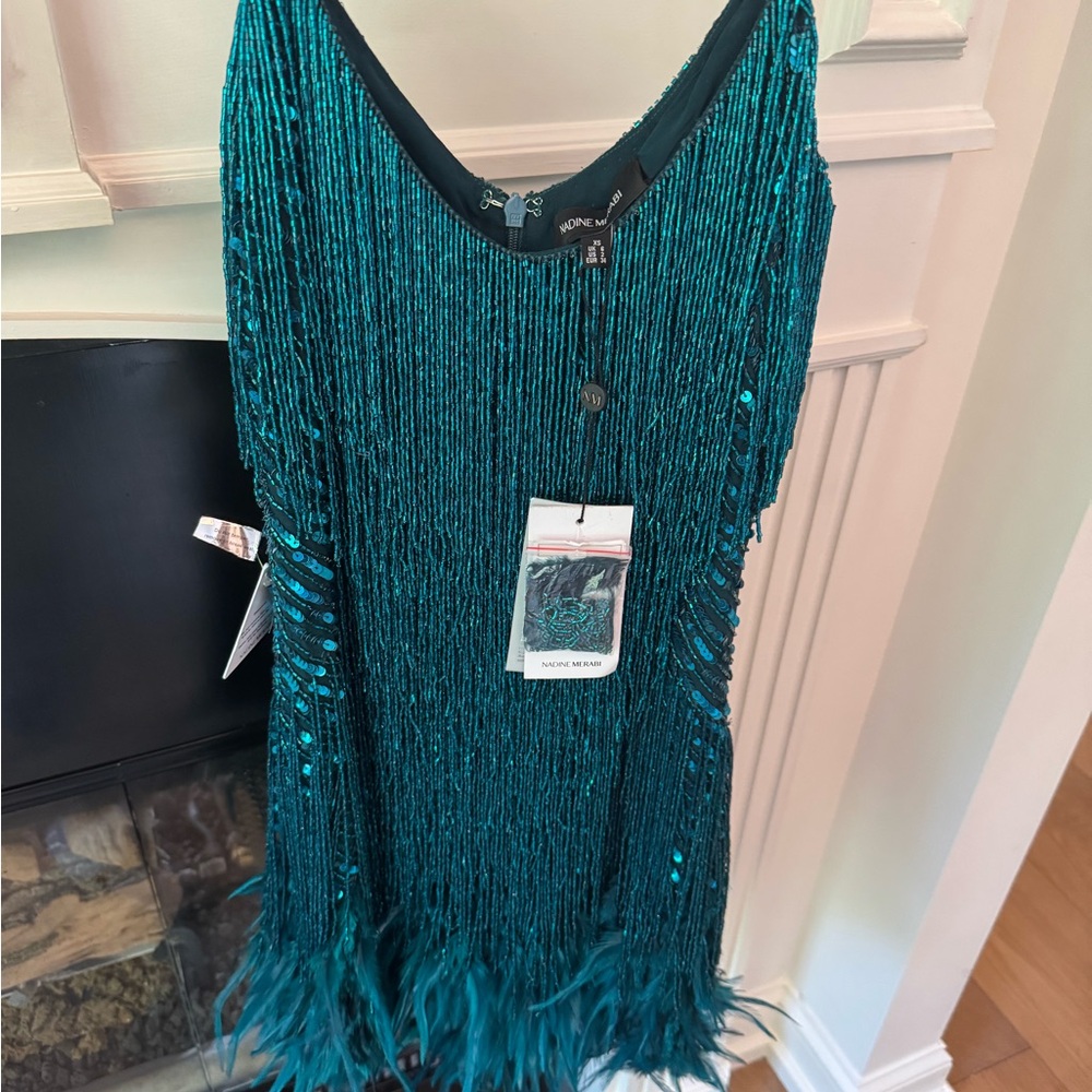 NADINE MERABI Teal Lottie Feathered Dress - Picture 6 of 13